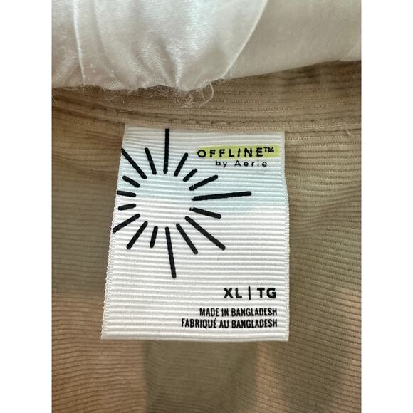 OFFLINE AERIE | Corduroy Half Zip Pullover Shacket Jacket Tan Frayed Hem | XL - Picture 6 of 8